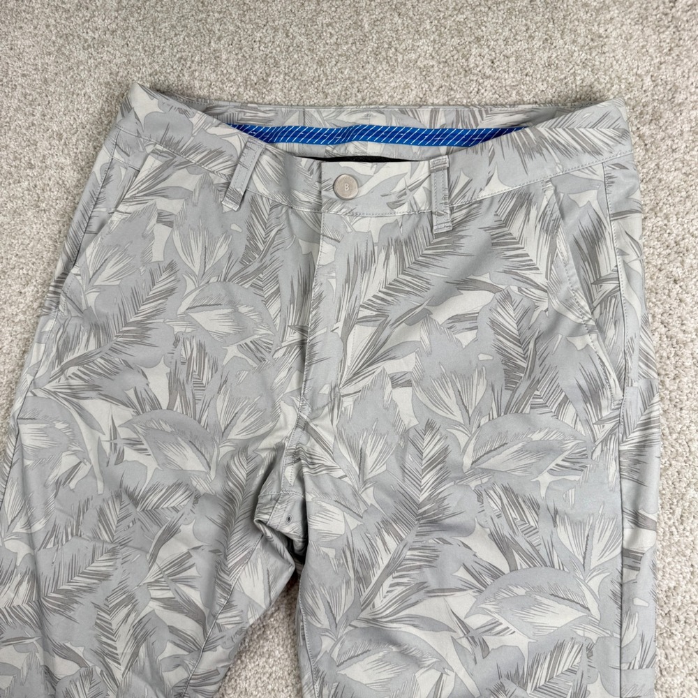 Bonobos Golf Pants Mens 31x32 Grey Tropical Palm Leaf Print Slim Fit Stretch